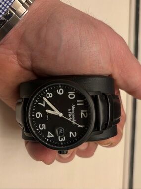 Abercrombie & Fitch Black Dial Watch with Wide Black Leather Cuff